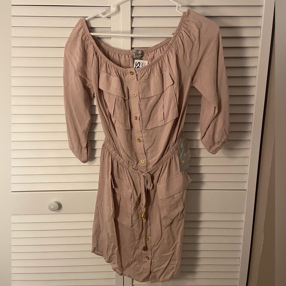 Dusty pink, off the shoulder new dress